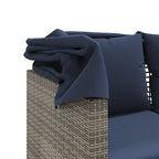 Gartensofa 3-Sitzer mit Baldachin und Hockern Grau Poly Rattan