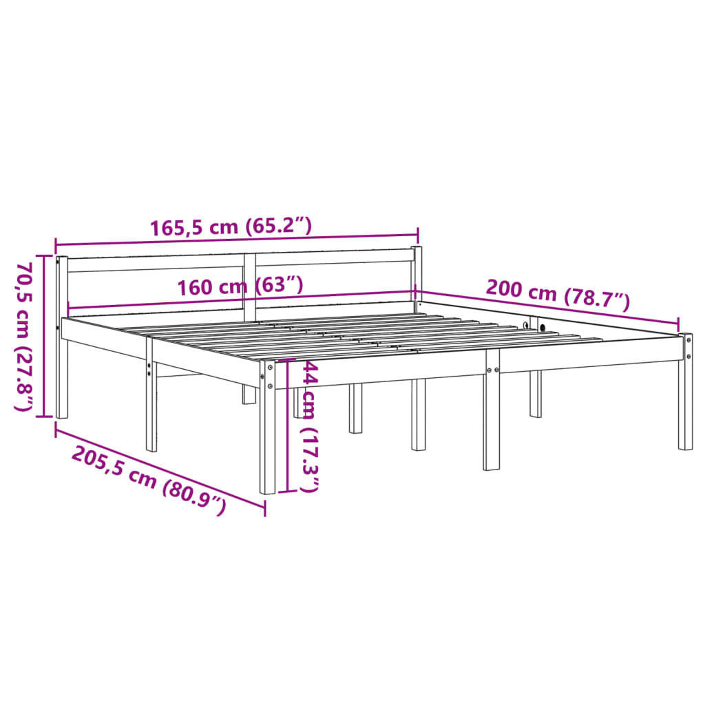 Seniorenbett Wachsbraun 160x200 cm Massivholz Kiefer