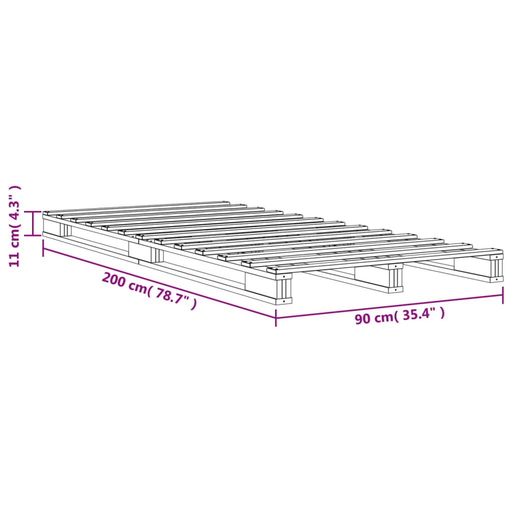 Palettenbett Wachsbraun 90x200 cm Massivholz Kiefer