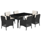 7-tlg. Garten-Essgruppe mit Kissen Schwarz Poly Rattan
