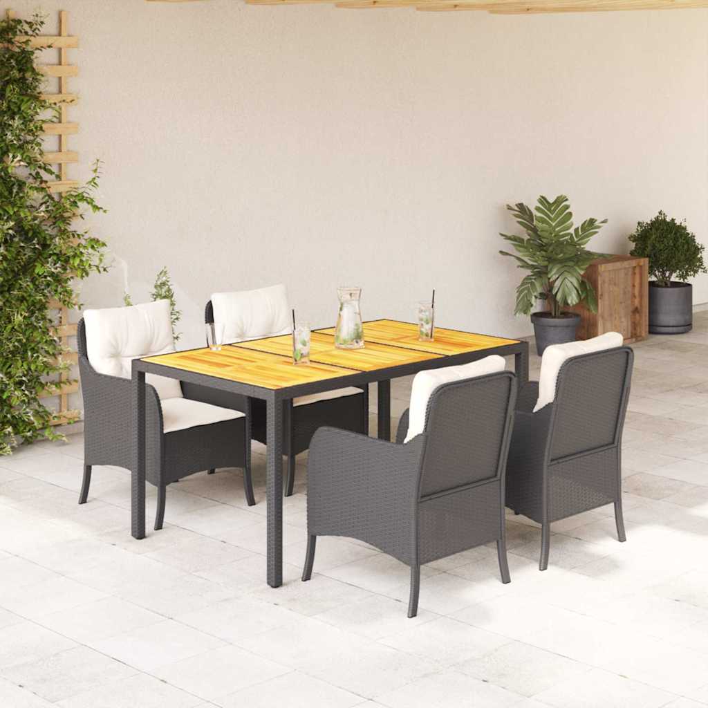 5-tlg. Garten-Essgruppe mit Kissen Schwarz Poly Rattan