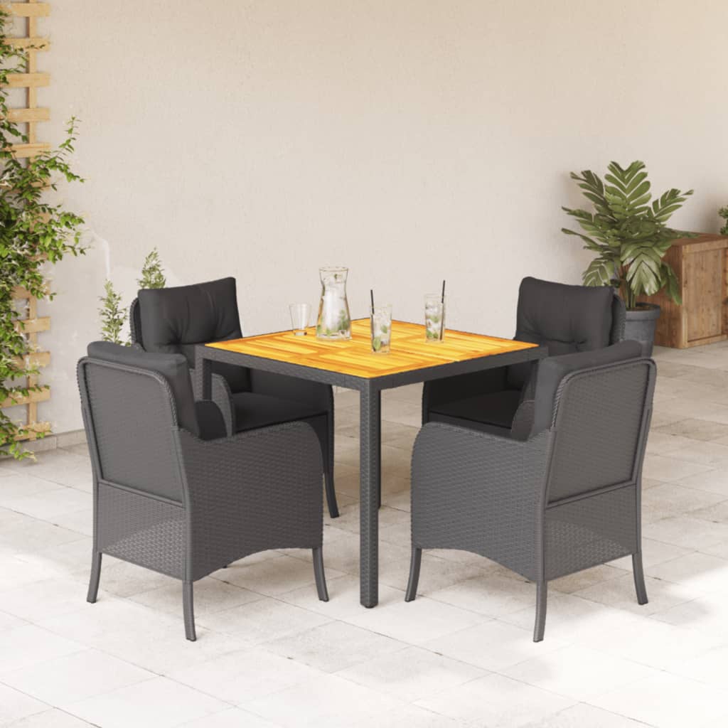 5-tlg. Garten-Essgruppe mit Kissen Schwarz Poly Rattan