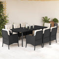 9-tlg. Garten-Essgruppe mit Kissen Schwarz Poly Rattan