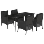 5-tlg. Garten-Essgruppe mit Kissen Schwarz Poly Rattan