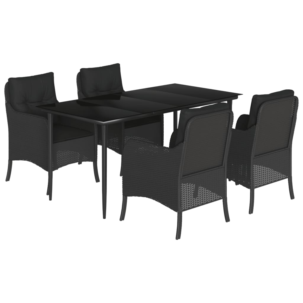5-tlg. Garten-Essgruppe mit Kissen Schwarz Poly Rattan