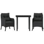 3-tlg. Garten-Essgruppe mit Kissen Schwarz Poly Rattan
