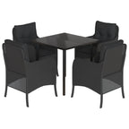 5-tlg. Garten-Essgruppe mit Kissen Schwarz Poly Rattan