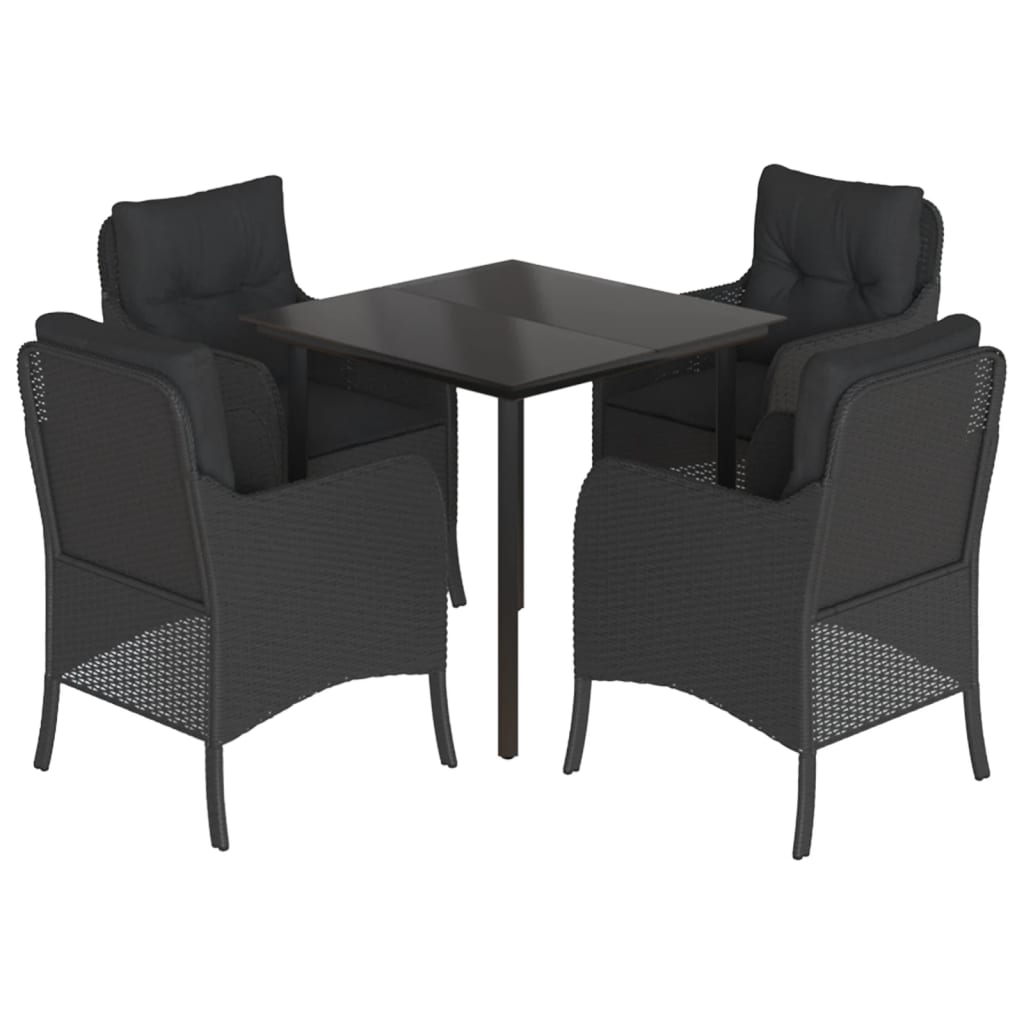 5-tlg. Garten-Essgruppe mit Kissen Schwarz Poly Rattan