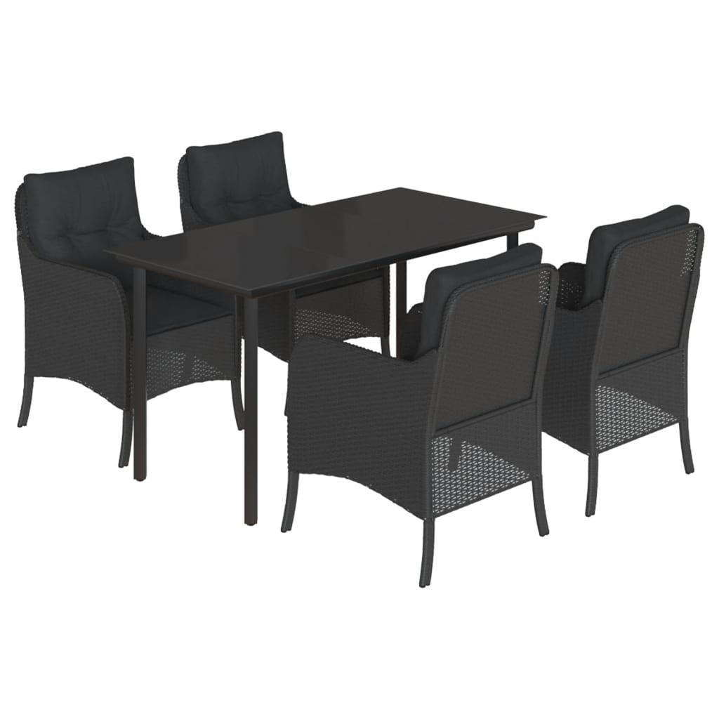5-tlg. Garten-Essgruppe mit Kissen Schwarz Poly Rattan