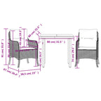 3-tlg. Garten-Essgruppe mit Kissen Braun Poly Rattan