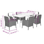 7-tlg. Garten-Essgruppe mit Kissen Grau Poly Rattan