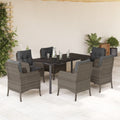 7-tlg. Garten-Essgruppe mit Kissen Grau Poly Rattan