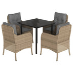 5-tlg. Garten-Essgruppe mit Kissen Beige Poly Rattan