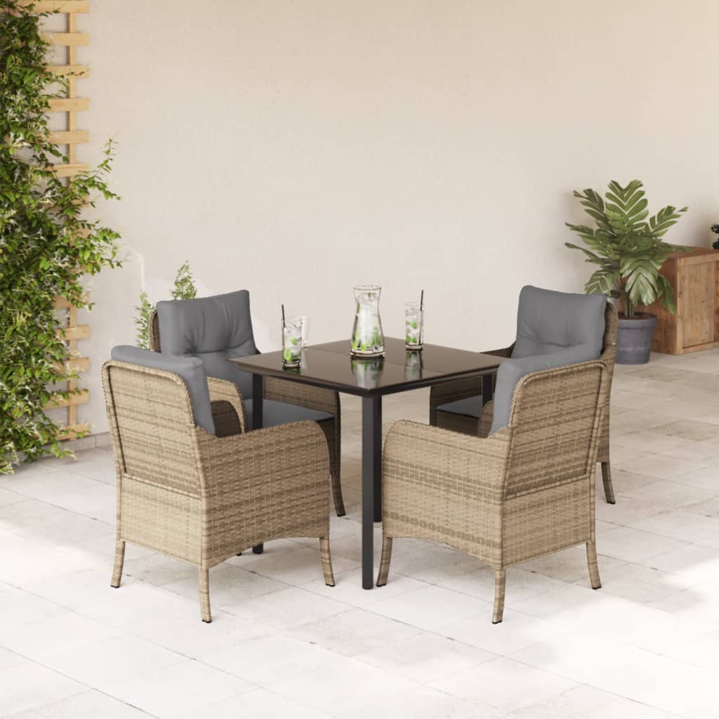 5-tlg. Garten-Essgruppe mit Kissen Beige Poly Rattan