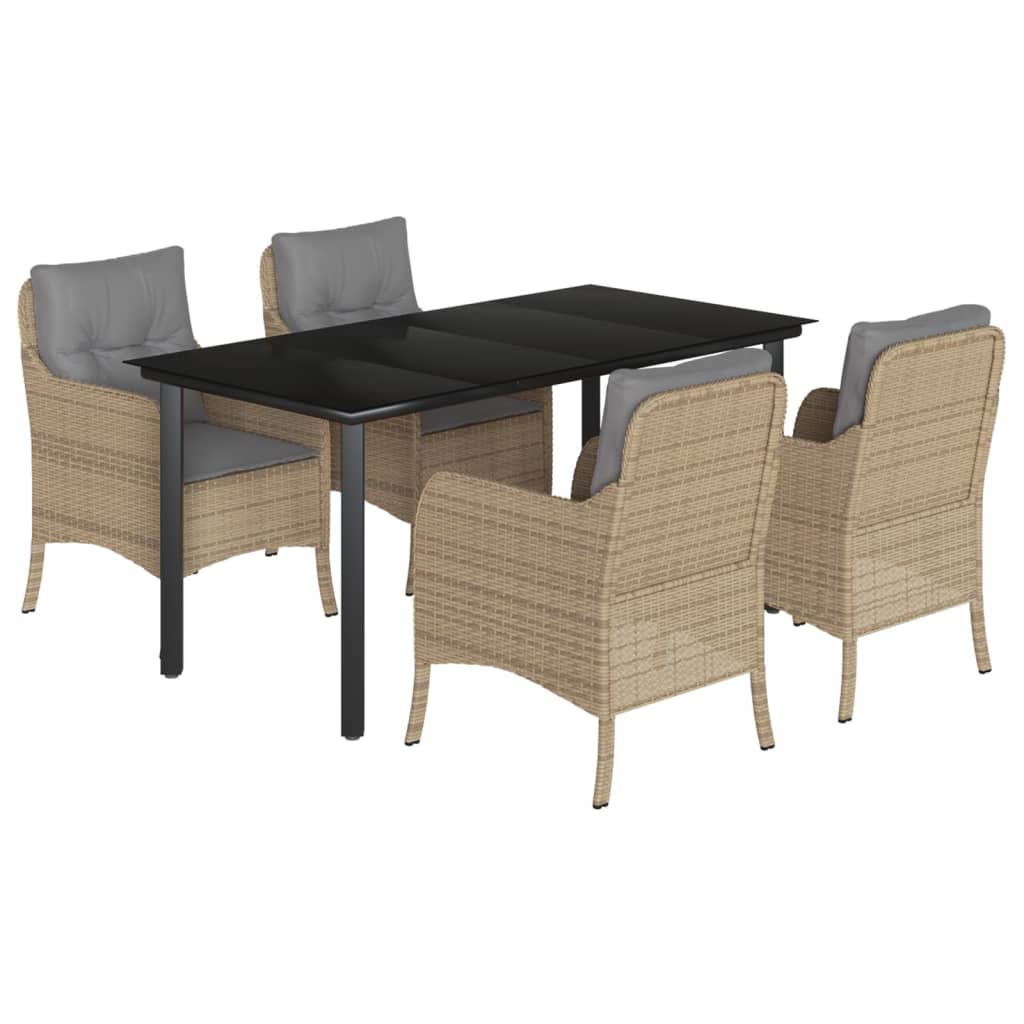 5-tlg. Garten-Essgruppe mit Kissen Beige Poly Rattan