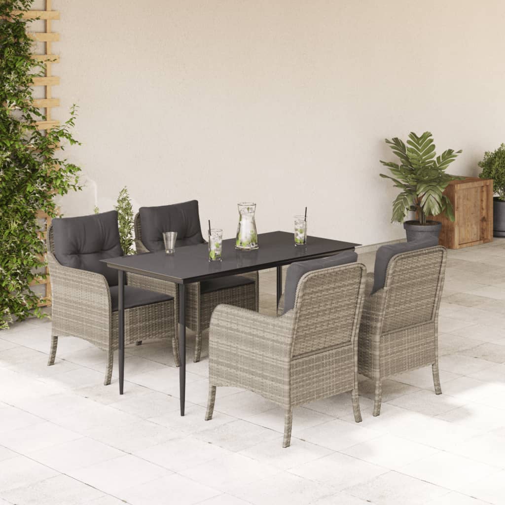 5-tlg. Garten-Essgruppe mit Kissen Hellgrau Poly Rattan
