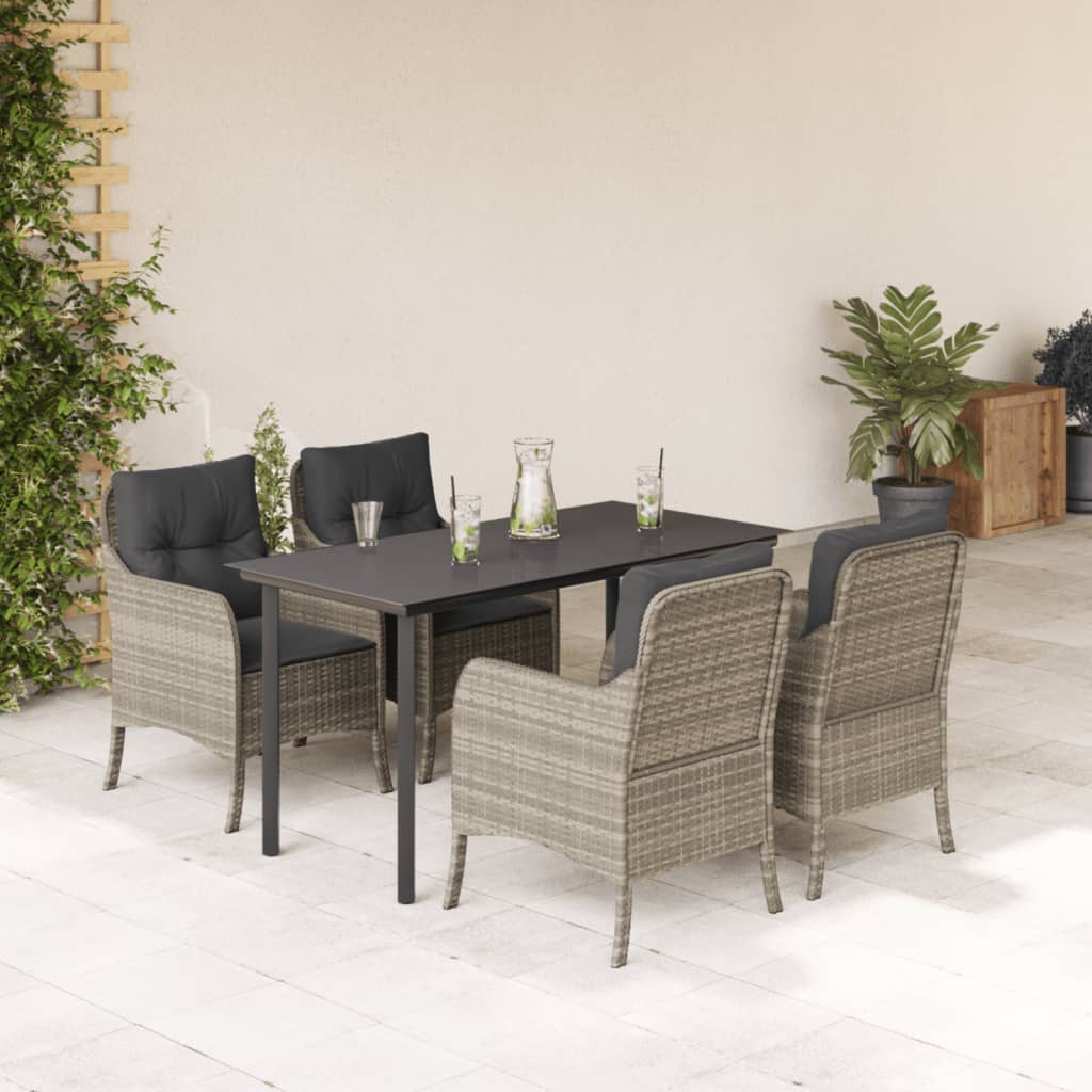 5-tlg. Garten-Essgruppe mit Kissen Hellgrau Poly Rattan