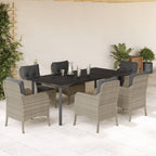 7-tlg. Garten-Essgruppe mit Kissen Hellgrau Poly Rattan