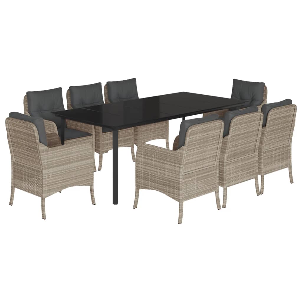 9-tlg. Garten-Essgruppe mit Kissen Hellgrau Poly Rattan