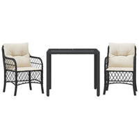 3-tlg. Bistro-Set mit Kissen Schwarz Poly Rattan