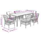 7-tlg. Garten-Essgruppe mit Kissen Grau Poly Rattan