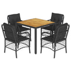 5-tlg. Garten-Essgruppe mit Kissen Schwarz Poly Rattan
