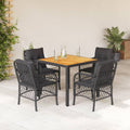 5-tlg. Garten-Essgruppe mit Kissen Schwarz Poly Rattan