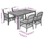 5-tlg. Garten-Essgruppe mit Kissen Schwarz Poly Rattan