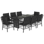 9-tlg. Garten-Essgruppe mit Kissen Schwarz Poly Rattan