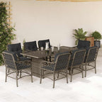 9-tlg. Garten-Essgruppe mit Kissen Grau Poly Rattan