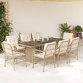 9-tlg. Garten-Essgruppe mit Kissen Beige Poly Rattan