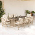 9-tlg. Garten-Essgruppe mit Kissen Beige Poly Rattan