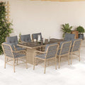 9-tlg. Garten-Essgruppe mit Kissen Beigemischung Poly Rattan