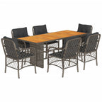 7-tlg. Garten-Essgruppe mit Kissen Grau Poly Rattan