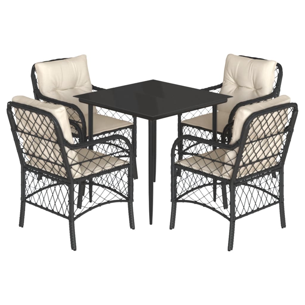 5-tlg. Garten-Essgruppe mit Kissen Schwarz Poly Rattan
