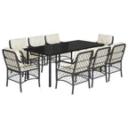 9-tlg. Garten-Essgruppe mit Kissen Schwarz Poly Rattan