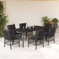 7-tlg. Garten-Essgruppe mit Kissen Schwarz Poly Rattan