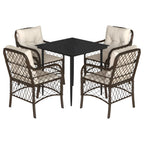 5-tlg. Garten-Essgruppe mit Kissen Braun Poly Rattan