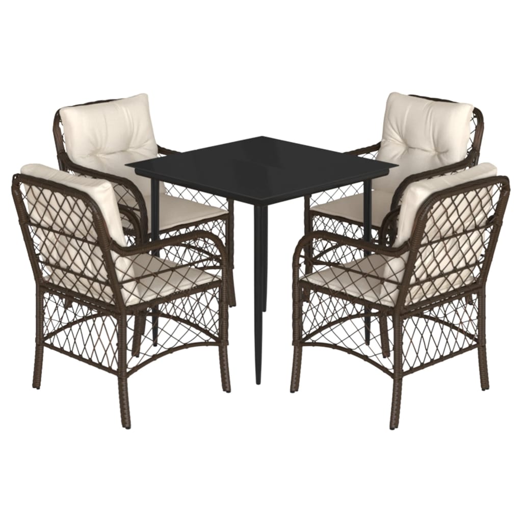 5-tlg. Garten-Essgruppe mit Kissen Braun Poly Rattan