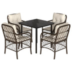 5-tlg. Garten-Essgruppe mit Kissen Braun Poly Rattan