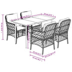 5-tlg. Garten-Essgruppe mit Kissen Grau Poly Rattan