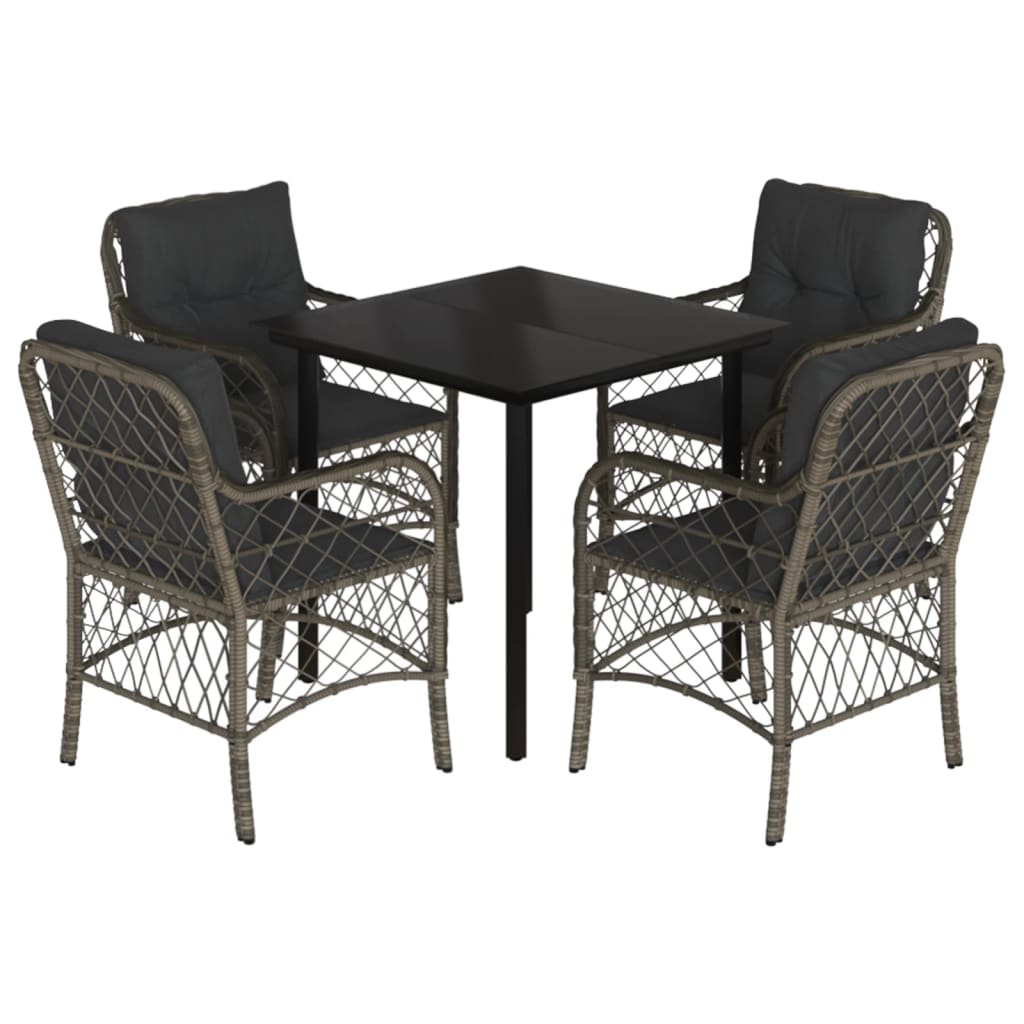 5-tlg. Garten-Essgruppe mit Kissen Grau Poly Rattan