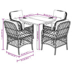 5-tlg. Garten-Essgruppe mit Kissen Grau Poly Rattan