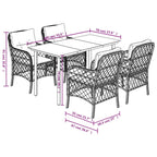 5-tlg. Garten-Essgruppe mit Kissen Grau Poly Rattan