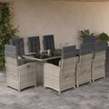 9-tlg. Garten-Essgruppe mit Kissen Hellgrau Poly Rattan
