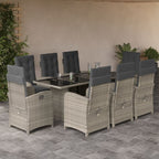 9-tlg. Garten-Essgruppe mit Kissen Hellgrau Poly Rattan