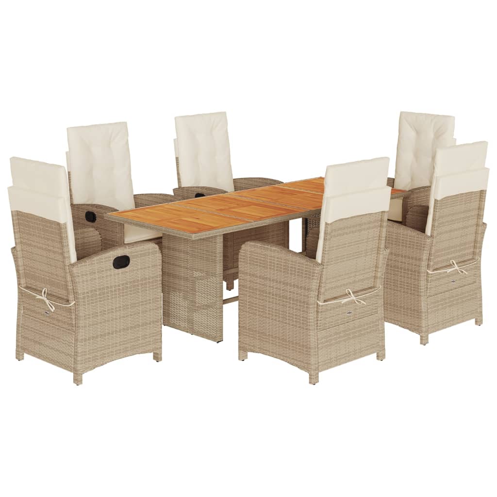 7-tlg. Garten-Essgruppe mit Kissen Beigemischung Poly Rattan