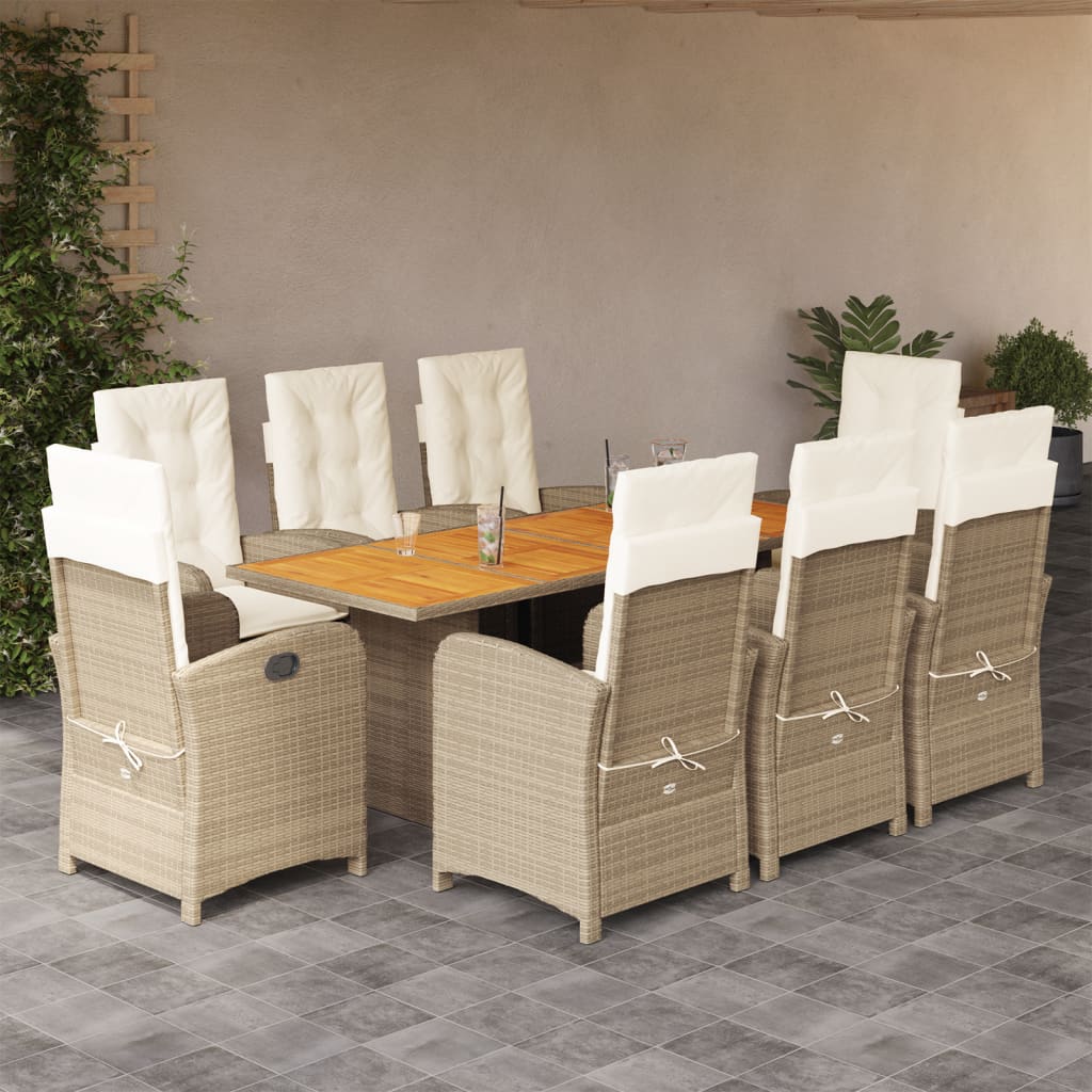 9-tlg. Garten-Essgruppe mit Kissen Beigemischung Poly Rattan