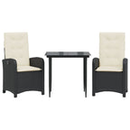 3-tlg. Garten-Essgruppe mit Kissen Schwarz Poly Rattan