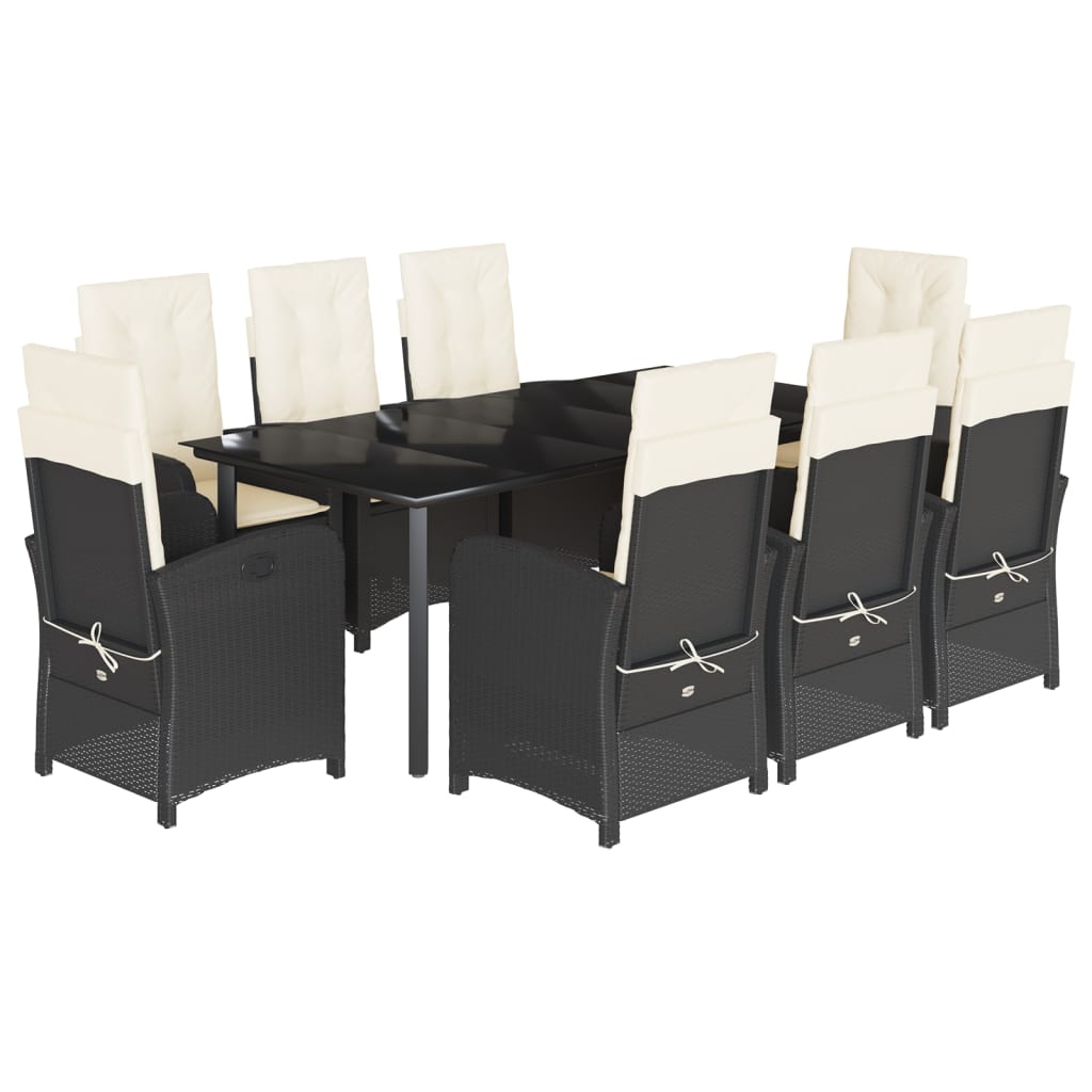 9-tlg. Garten-Essgruppe mit Kissen Schwarz Poly Rattan